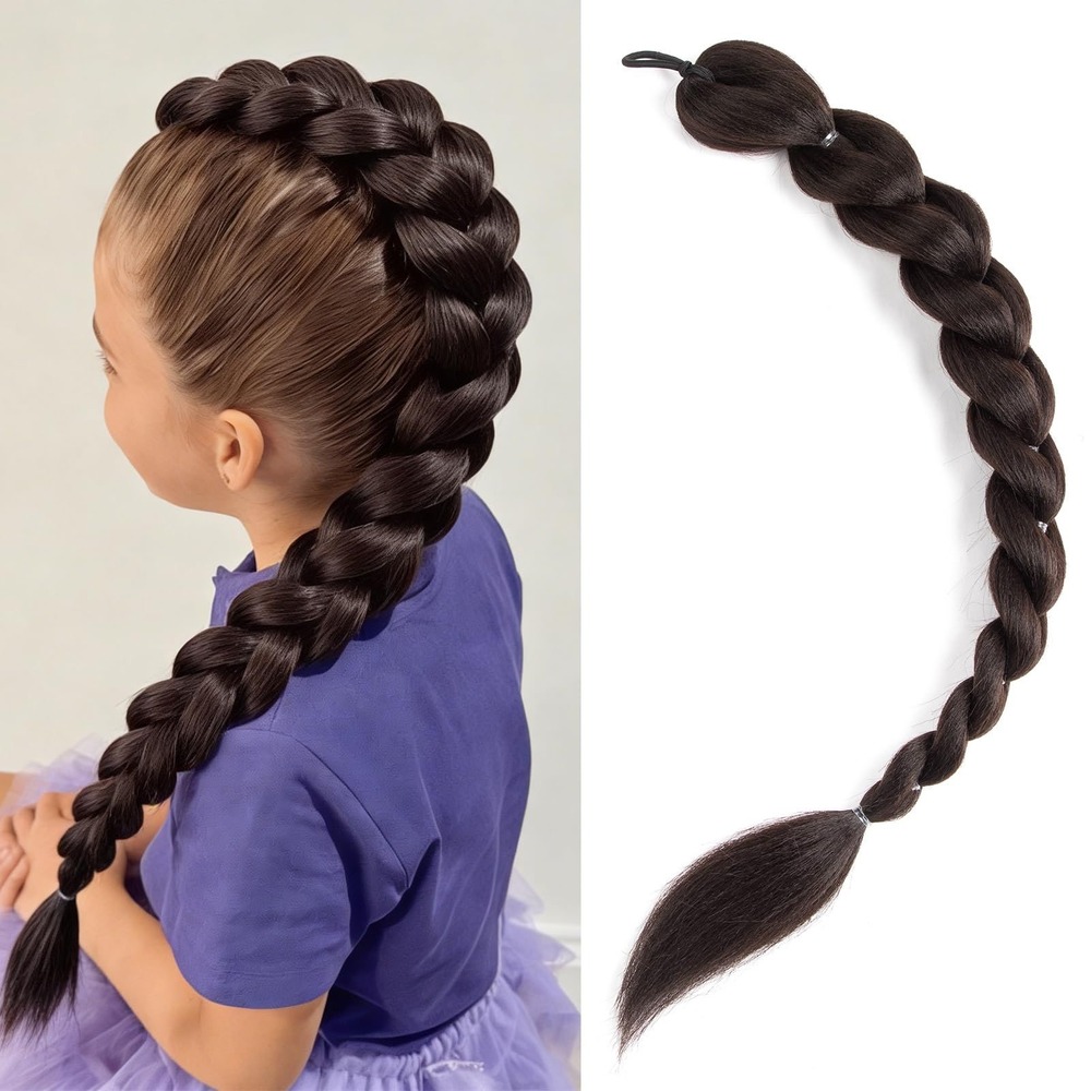 NWT Getgal 24" Dark Brown Pre Braided Ponytail Extension Synthetic Hair Tie